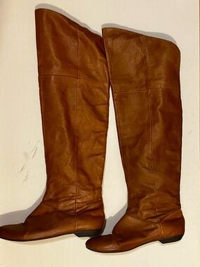 Cognac Brown Leather Riding Boots- Womens over the knee boots size 7.5